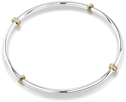 NOKMIT Two-Tone Stackable Bangle for Women High Polished Thin Interlocking Stainless Steel Bracelets Classic Plain Non-Tarnish Gold&Silver Mixed Metal 1PC/3PCS (1pc, 8.0inch)