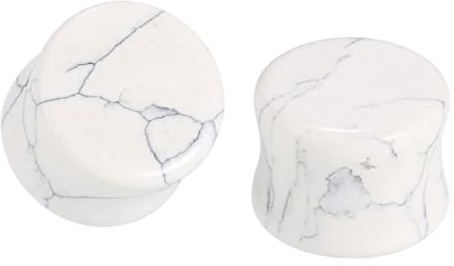 Hoisy Tunnel per Orecchie Confezione da 2 Pezzi, 6mm(2G) Set Flesh Tunnel, Pietra Bianca, Pietra, Bianco