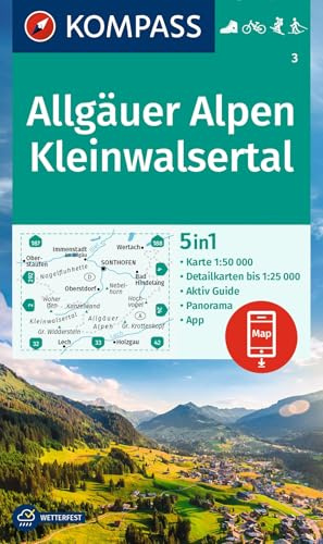 KOMPASS Wanderkarte 3 Allgäuer Alpen, Kleinwalsertal 1:50.000: 4in1 Wanderkarte mit Aktiv Guide und 1:25000 Karten, inklusive Kartenbereich zur ... in der KOMPASS-App. Fahrradfahren. Skitouren.