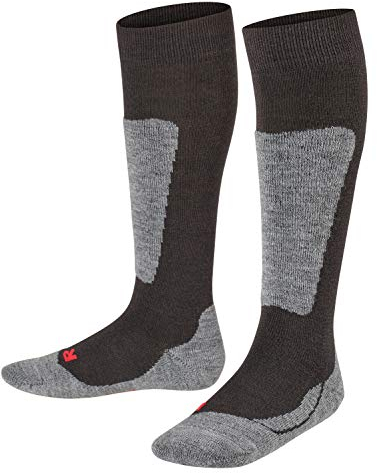 FALKE Unisex Kinder Skisocken Active Ski K Kh Wolle Funktionsmaterial warm dick 1 Paar, Schwarz Black 3000, 35-38