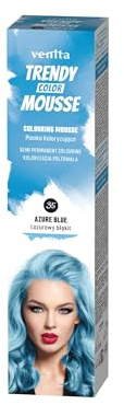 Venita - Mousse de Color Azure Blue - Ingredientes 100% Naturales - Color Vibrante y Duradero - Sin Químicos Agresivos - Unisex - Fácil Aplicación y Temporal - Azul - 75 ml