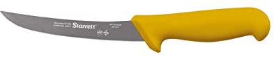 Starrett Professional Stainless Steel Kitchen Boning Knife - Narrow Curved Profile - 6-inch (150mm) - Yellow Handle