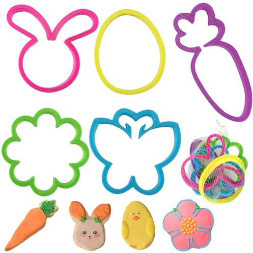 SRVertex 5-teiliges Oster-Ausstechformen-Set: Hase, Schmetterling, Karotte, Blume, Eierformen – BPA-freier Kunststoff, kindersicher, einfach zu bedienen und zu reinigen