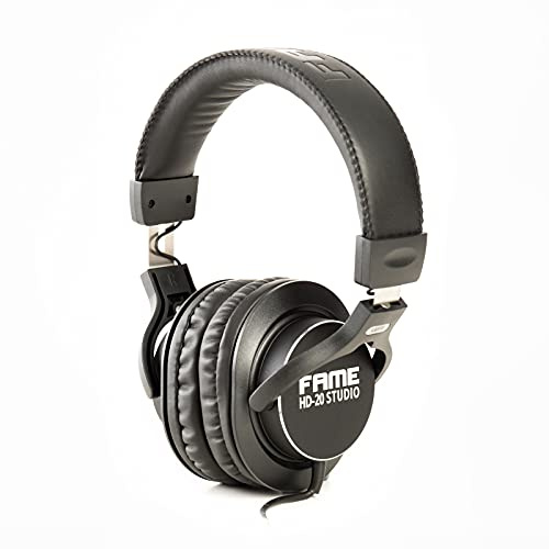 Fame Audio HD-20 Studio Kopfhörer, Geschlossen, Schwarz, Profi Einsatzbereich, Dynamischer Wandler, Frequenzbereich 10-26000Hz, 1500mW Belastbarkeit, 32 Ohm Impedanz, Leichtgewicht 0.24kg, Inklusive