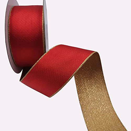 KLTRIBBON Weihnachtsband mit Draht, Rotgold, Lamé für Weihnachtskranz, Schleifen, Blumenhandwerk, Ornamente, 3,8 cm x 10 m