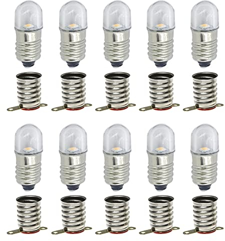 MeetUs 10 Sets AC E10 LED-Lampen Licht lampen SMD 0.5W 60LM + E10 Basis (Kaltes Weiß, 6V)