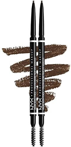 NYX Professional Makeup Crayon à Sourcils Micro Brow Pencil, Crayon Ultra-Fin Double-Embout avec Mine Rétractable et Goupillon, Lot de 2, Teinte : Brunette (06)