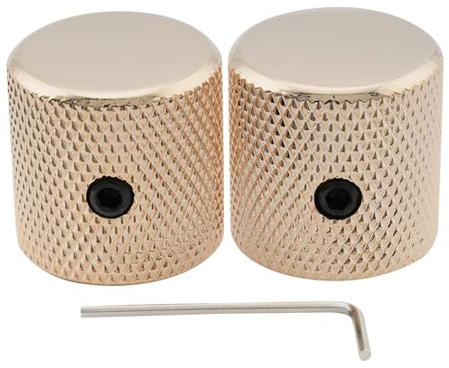 Musiclily Pro 1/4 Stahl Fein Rändel Potiknopf Flache Top Knobs mit Schraubbar Universeller Fitting für E-Gitarre oder Bass, Gold (2 Stück)