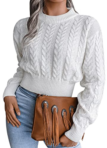 Jersey Corto Mujer Invierno Sueter Mujer Sweater Jerséis Pullover Jersey Punto Fino Jacquard Ochos Ancho Señora Jerseys Cortos Mujer Modernos Suéter Mujer Manga Larga Basico Suéteres para Mujer