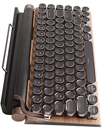 KIMISS Schreibmaschinentastatur 83, Kabellose Mechanische Bluetooth-Tasten Vintage mit Runder Metallkappe in Holzmaserung (Farbe der Holzmaserung)