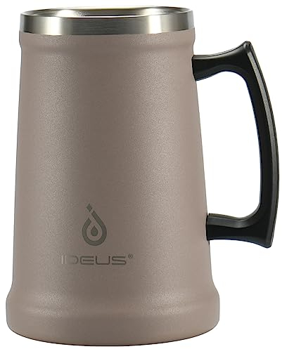 Ideus® Boccale di birra isolato con manico, 1000 ml, in acciaio inox, grande tazza termica in metallo, per l'Oktoberfest (rosa antico)