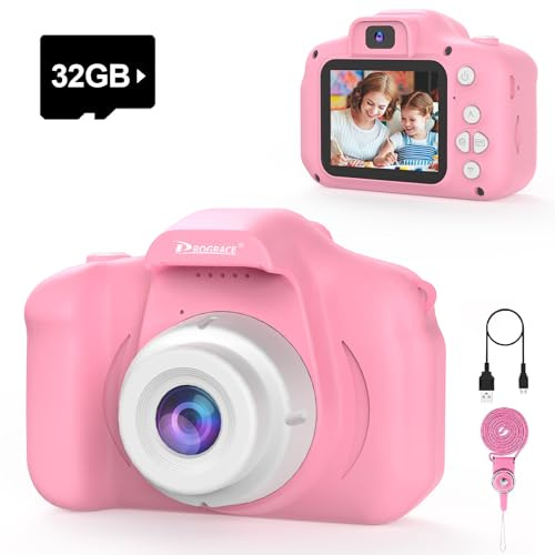 PROGRACE Kids Camera for Girls Ages 3-8 - Easy to Use Toddler Digital Video Camera with 28 Fun Frames & Selfie, Christmas Birthday Valentines Day Gifts for 3 4 5 6 7 8 Years Old Girls, Pink