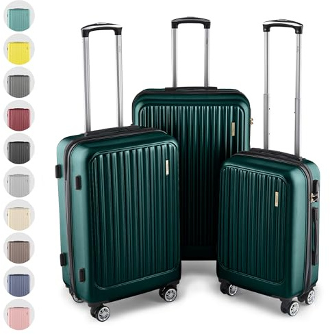Easy Move ABS Hartschalenkoffer - Ergonomisch & Sicher - Trolley Koffer Set 3-teilig mit 360° Rädern, Zahlen-Schloss - Rollkoffer, Reisekoffer (Dark Green, Kofferset)