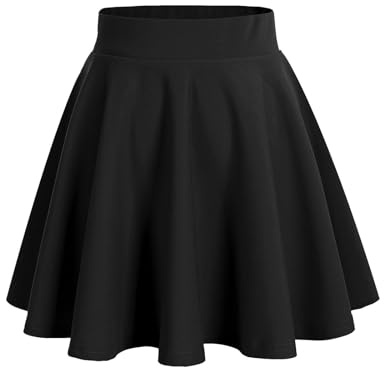 HomRain Skater Skirts for Women UK A-Line Stretchy Flared Skater Skirt Women's Skirts Black Mini Skirt Pleated Tennis School Black L