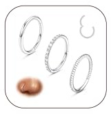 Diamday 3pcs Piercing Nariz 316L Acero Quirúrgico Septum Piercing Anillos Nariz Aro 16G 18G CZ Piercing Oreja Pendientes Aro Piercing Nariz Oro Tragus Helix Conch Daith Rook Pendientes Aro 8mm 10mm