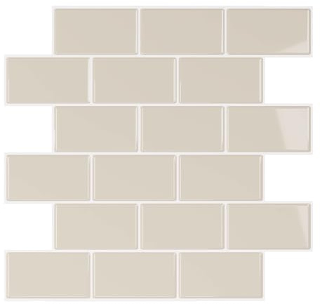 VEELIKE 3D Fliesenaufkleber für Küche und Bad Beige 12 Stück 30.5cm×30.5cm | Klebefliesen 3D Abnehmbar Fliesenaufkleber Küche Wasserdicht Wandfliesen Selbstklebend Küchenfliesen Badfliesen Wäschereien