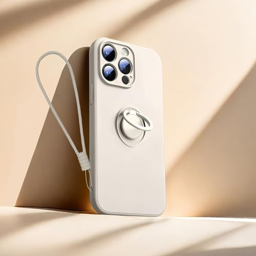 Rokmym Coque pour iPhone 16 Pro Fine en Silicone avec Anneau Rotatif à 360 degrés, Dragonne Amovible, Support magnétique de Voiture,Housse Etui de Protection pour iPhone 16 Pro，