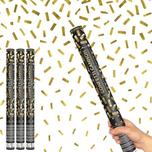 Gold Metallic Large Confetti Cannon 60cm – Pack of 3 – Party Poppers Party Confetti Popper Shooter for Weddings, Birthdays, Celebrations & Events