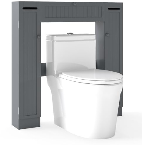 GIANTEX Mobile per Lavatrice, Mobile sopra Toilette, Mobiletto Bagno sopra Toilette, Armadietto da Incasso, in Legno, con Anta, Bagno Salvaspazio, con Porta Carta Igienica (Grigio)
