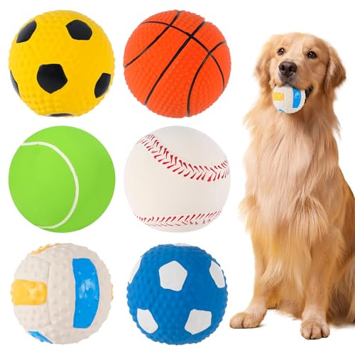 Pipande hundbollar, 6 stycken, pipande hundleksak, pipande boll för hundar, mjuka latex Bouncy Fetch-bollar, hundboll oförstörbar för stora, medelstora, små hundar (sportboll)