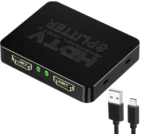 HDMI-splitter 1 ingång 2 utgångar 4K 3D 1080p HDMI-splitter 2 utgångar med mikro-USB-strömkabel, 1 i 2 HDMI-duplikator för PS3 4, Xbox DVD Projektor HDTV