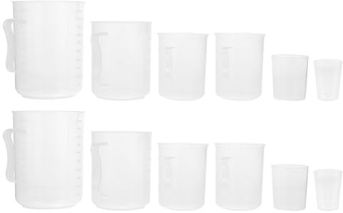 EXAOMBLE 12piezas Vasos Medidores de Plástico Graduados Jarras Transparentes con Escala Fácil de Leer Resistentes y Ligeros para Uso Doméstico y Profesional de Cocina y Bebida Reutilizable