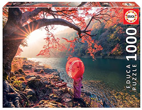 Educa - Puzzle 1000 pezzi Alba sul fiume Katsura, Giappone | Puzzle paesaggi | Misura 68x48 cm | Include colla Fix | Per adulti 14+ (18455)