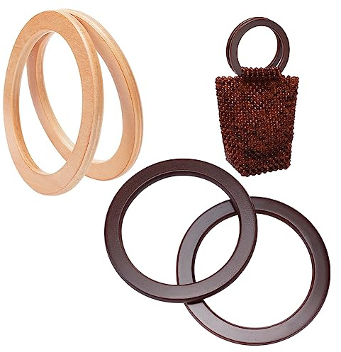 PandaHall Elite 4pcs Runde Holzgriffe Ersatz Geldbörse Handtasche Griff für handgemachte Strandtasche Handtaschen Stroh Tasche Geldbörse Griffe