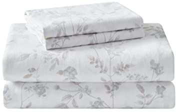 Laura Ashley - Twin Sheet Set, Cotton Flannel Bedding, Brushed for Extra Softness & Comfort (Fawna Grey, Twin)
