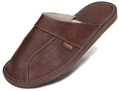 BeComfy Pantofole Pelle Scarpe da Casa Uomo Comode Ciabatte Scatola Marrone Grigio Nero Modello FM81 (Marrone 2, Numeric_43)
