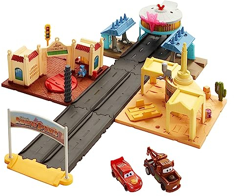 Pixar Disney Pixar Cars On The Road Coffret avec 2 véhicules et compte à rebours lumineux, Visite à Radiator Springs, Flash McQueen et Martin, Jouet Enfant, Dès 4 ans, HGV68