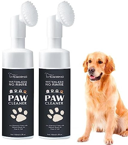 Mousse nettoyante pour pattes sans rinçage – Shampooing naturel et sans eau avec brosse en silicone, nettoie rapidement les pattes sans rinçage pour chiens et chats