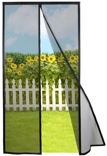 Risareyi Magnet Fliegengitter Balkontür 105x205cm, Schwarz Moskitonetz Tür | Insektenschutz Fenster Ohne Bohren, Ideal für Haustür Terrassentür, Schiebetür, mit Starken Magneten, Selbstschließend