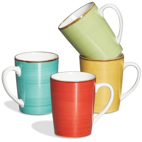 ONEMORE 16 oz Coffee Mugs Set of 4 Large Ceramic Coffee Cups Colorful Mugs Set with Handles for Latte, Hot Cocoa, Tea - Housewarming Gift - Assorted Colors