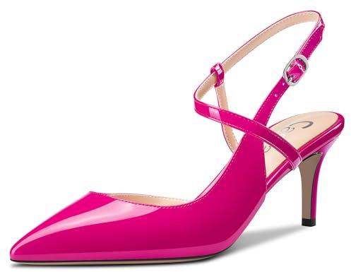 Castamere Donna a Punta Medio Gattini Tacco Heel Cinturino alla Caviglia Pumps Slingback Dress Sandali Fibbia Ufficio Scarpe 6.5 CM Heels Magenta 35 EU
