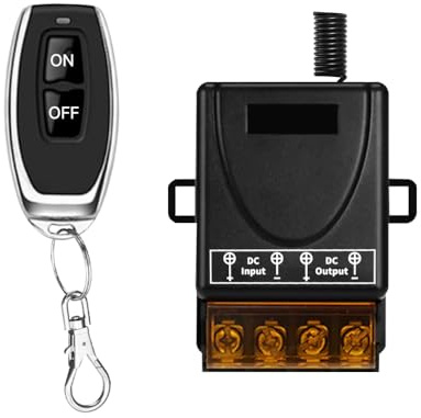 Cerhot 100M Télécommande sans Fil, DC 12V/24/36/48/72V 30A Interrupteur d'éclairage RF pour pompes à eau, voitures, motos, systèmes de sécurité, portes roulantes, clôtures (100m, 1V1 DC 12V-72V)