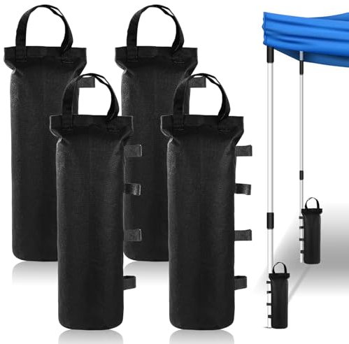 BORDEAG Pavillon Sandsäcke, 4 Stück, Zelt Sandsäcke, 50 x 20 cm, Oxford Sandbag, für Pavillon, Zelt, Sonnenschirm, Trampolin, Klassiker, Schwarz, Wetterbeständig, Vielseitig Einsetzbar