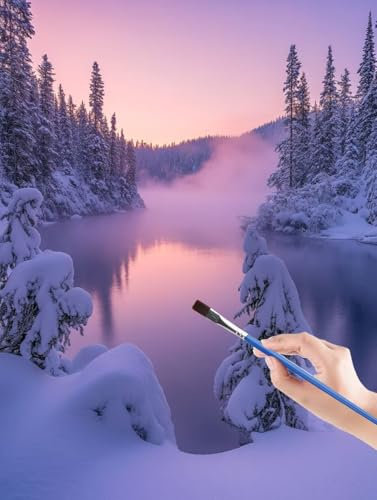 Winter Malen Nach Zahlen Erwachsene, Malen Nach Zahlen See Kinder Anfänger, DIY Paint By Numbers Ölgemälde Leinwand Kit für Idealer Urlaub Geburtstags Geschenke und Home Wand Dekor 60 x 80 cm Y3-5