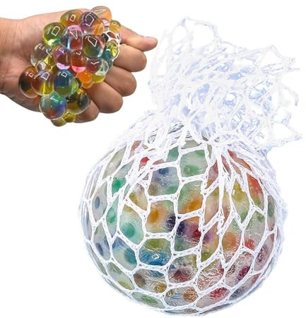 Smileshiney Anti-Stress-Ball aus Traubennetz, Spielzeug zum Drücken, Quetschball aus Regenbogen-Mesh,, dehnbarer mit elastischer Hand, weich, für