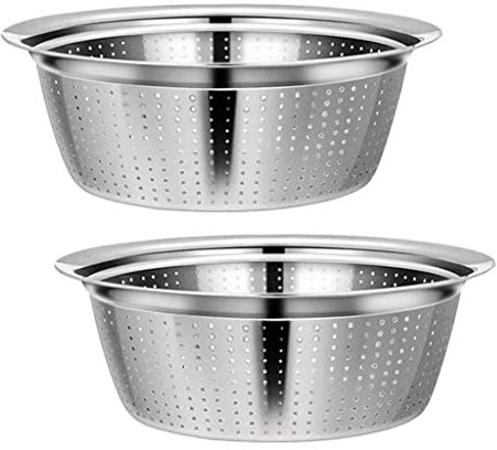 Lot de 2 grands passoires de cuisine en acier inoxydable pour pâtes, riz, légumes, 32 cm