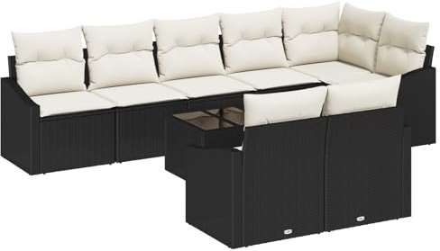 vidaXL 8-delad Trädgårdsoffagrupp med Kuddar Svart Poly Rattan Modulärt Utomhussoffmöbler Perfekt för Terrass och Balkong Soffa sommarplats Bekväm Lounge 4 Sits