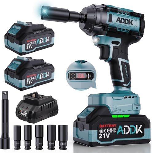 BursDany 1000 N.m Clé à Chocs Sans Fil Brushless, 1/2 Clé à choc électrique sans balai 21V 2x4.0Ah Batteries 6 vitesses 3300RPM,Visseuse à Choc avec pour la Voiture et la Maison