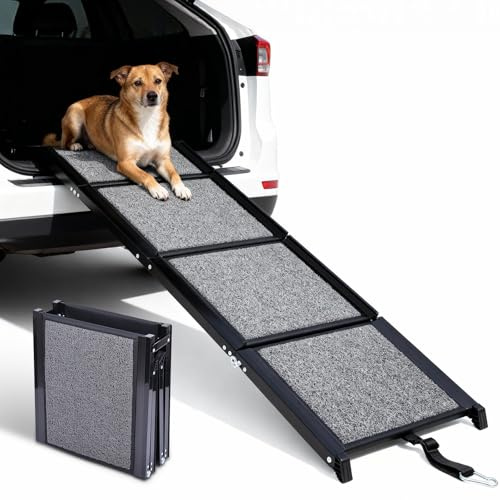 Rampe pieghevoli per cani da 170 cm, per auto: gradini antiscivolo per cani di taglia media e grande fino a 7 kg, scala leggera portatile per auto, SUV, camion, letto, divano, uso interno ed esterno