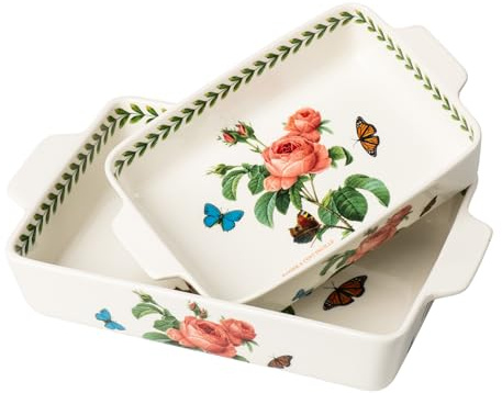 ONCCI In-Glaze Ceramic Baking Dish Set of 2 - Rectangular with Handles,Casserole dishes 10.8 * 7.99in & 8.58 * 6.54inch Sizes - Oven Safe for Cooking, Baking, Casseroles - Dishwasher Safe(Pink Rose)