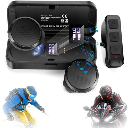 FEYA Ski Helmet Speakers with Remote Control - No Installation True Wireless Stereo Motorcycle Headphones with Charging Case 50+ Hours Work Time Ski Headsets with Audio Ready Snowboard Helmet - Black