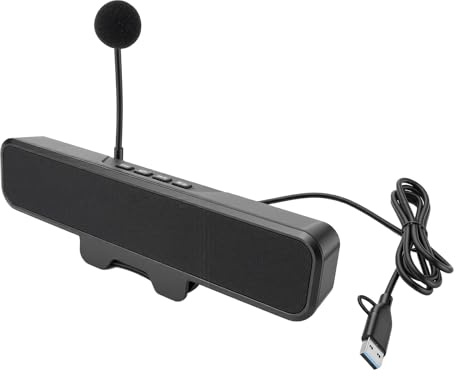 Denash Haut-Parleur D'Ordinateur avec Micro Détachable, Haut-parleurs USB Plug and Play pour Ordinateur de Bureau avec Pince à Ressort pour Moniteur, Contrôle du Volume et Sourdine à