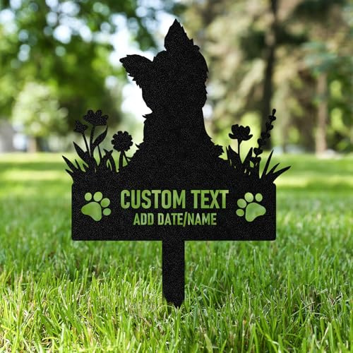 AGEUIRPOD Grabstein Hund Personalisiert mit Name & Datum, Draußen Tier Grabstein Katze, Metall Grabschmuck für Hund Katze, Gedenksteine für Den Garten, Grabdekoration Andenken an Den Hund Katze