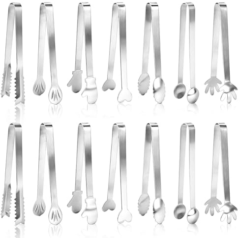 Mulaibdin 14 Stück Zuckerzange Klein, Gebäckzange Edelstahl, Eiswürfelzange Mini, Candy Bar Zangen Silber, Eiszange für Eiswürfel, Küchenzange Kleine Set für Hochzeit,Grill,Party,Buffet Zubehör