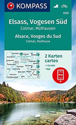 KOMPASS Wanderkarten-Set 2222 Elsass, Vogesen Süd, Alsace, Vosges du Sud, Colmar, Mülhausen, Mulhouse (2 Karten) 1:50.000: inklusive Karte zur offline Verwendung in der KOMPASS-App. Fahrradfahren.