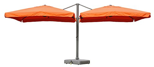 Mendler Gastronomie-Alu-Luxus-Doppel-Ampelschirm T44, Pergola-Markise-Effekt, 6,2x3m Polyester 50kg - terracotta + Ständer